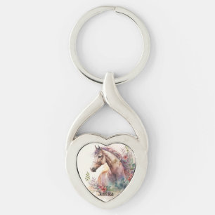 Porte-clés Amoureux des animaux de Cheval d'aquarelle personn