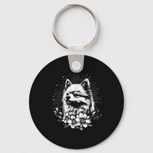 Porte-clés Amoureux du chien Poméranie Tatouage de style rétr