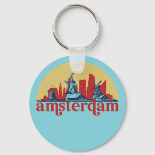 Porte-clés Amsterdam Netherlands Retro City Skyline Cityscape