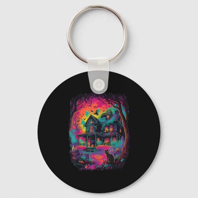 Porte-clés Amusant Neon S Fantôme Chat Noir Sorcière Hallowee (Recto)