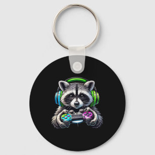 Porte-clés Amusant Raccoon Amateur de Jeux Vidéo Joueur Racco