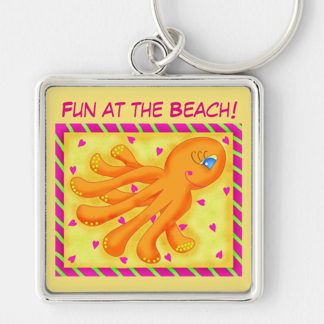 Porte-clés Amusement à la plage Whimsy Octopus Jaune Orange (Devant)
