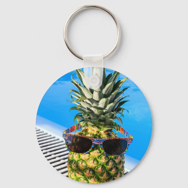 Porte-clés Ananas avec lunettes de soleil à la piscine (Recto)