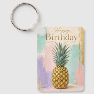 Porte-clés Ananas Doré Anniversaire Tropical