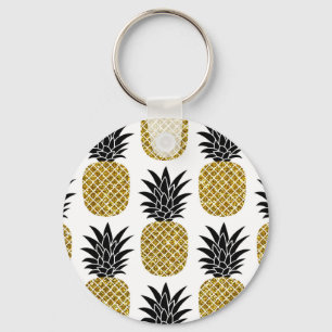 Porte-clés Ananas En Or : Blanc Dessiné À La Main Sans Coutur
