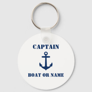 Porte-clés Anchor Captain Add Name or Boat Name Navy & White