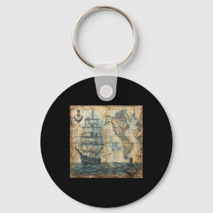 Porte-clés Ancienne carte nautique vintage bateau pirate voil