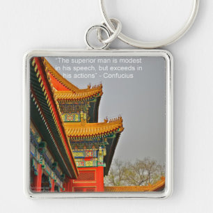 Porte-clés Ancient Chinese Architecture Confucius Quote Gift