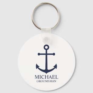 Porte-clés Ancre Bleue marine Nautique Groomsmen personnalisé