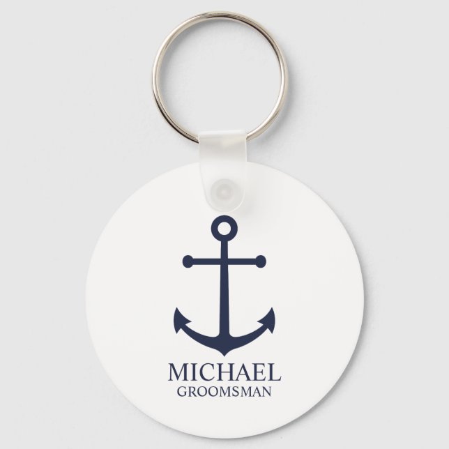 Porte-clés Ancre Bleue marine Nautique Groomsmen personnalisé (Recto)