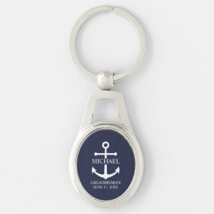 Porte-clés Ancre Bleue marine Nautique Groomsmen personnalisé