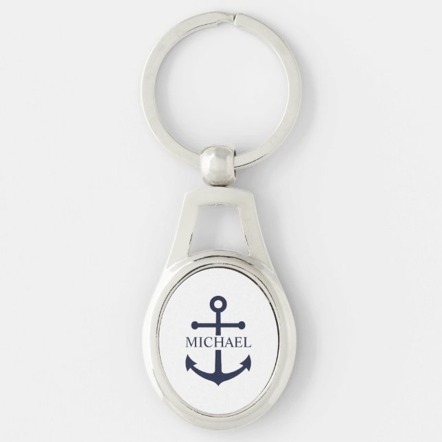 Porte-clés Ancre Bleue Marine Nom Personnalisé (Devant)