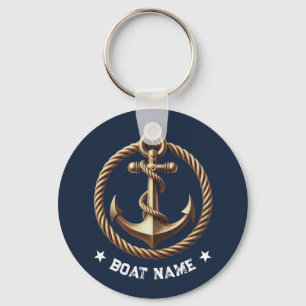 Porte-clés Ancre d'or nautique Marine Nom du bateau bleu