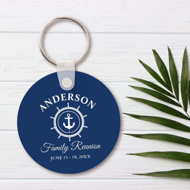 Porte-clés Ancre nautique Helm Famille Réunion Marine Bleu (Customize to change text size, style or background color.)