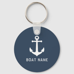 Porte-clés Ancre Vintage nautique Bateau ou nom bleu gris