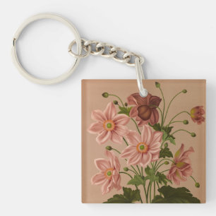 Porte-clés Anemone Japonica Rosea Exquise Vintage Botanique