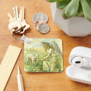 Porte-clés Ange de Pâques religieux vintage victorien avec ag