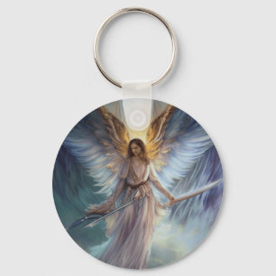 Porte-clés Ange de protection en aquarelle bleu clair