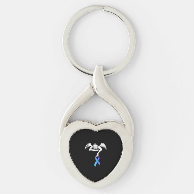 Porte-clés Angel Holds Teal Purple Ribbon Suicide Prevention (Devant)