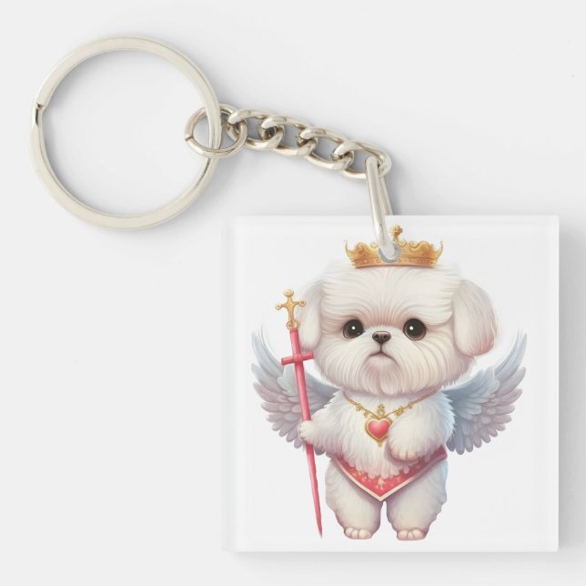 Porte-clés Angel Maltese Chiot, Maltes amoureux de les chiens (Devant)