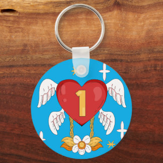 Porte-clés Angelic Wings Heart With Number One in The middle