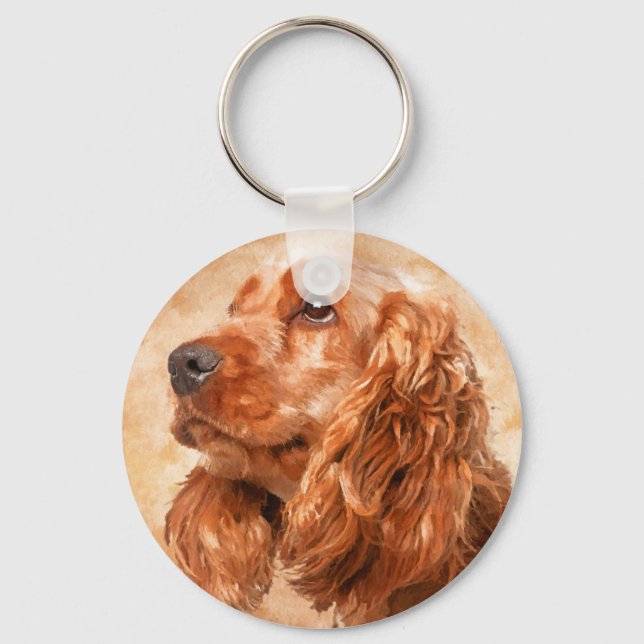 Porte-clés Anglais Cocker Spaniel Chien Art numérique (Recto)