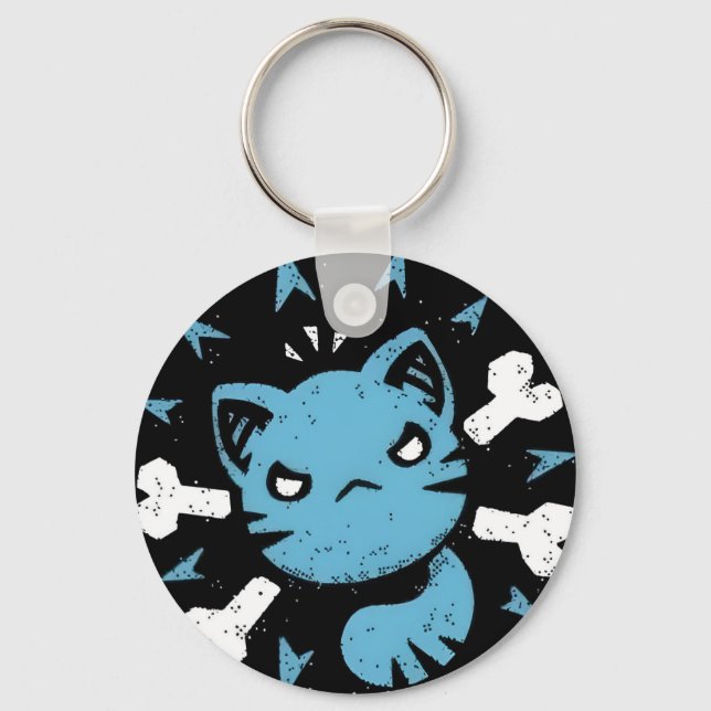 Porte-clés Angry Blue Cat (Recto)