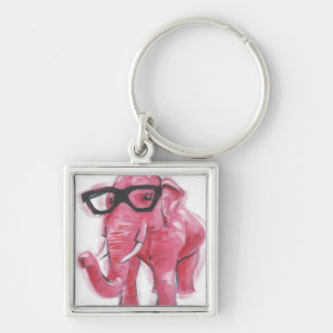 Porte-clés Animal Dapper Eléphant Rose Dans Les Lunettes De
