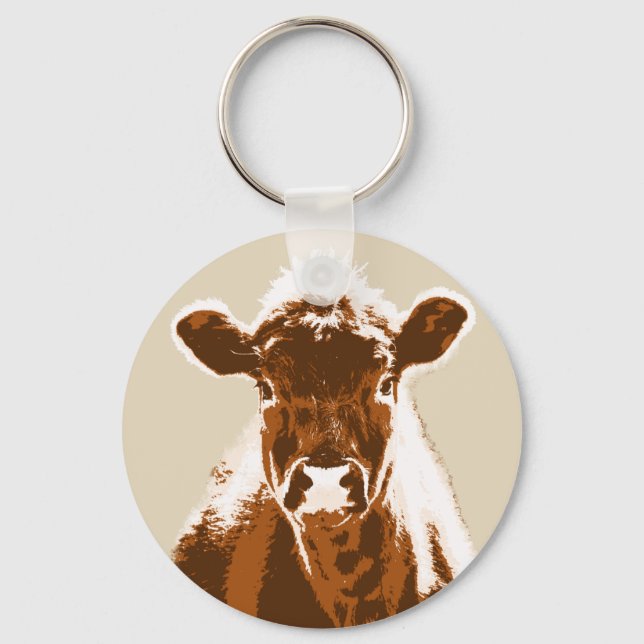 Porte-clés Animal de ferme à la vache Brown (Recto)