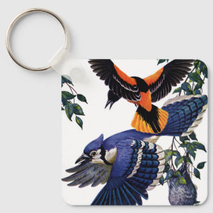 Porte-clés Animaux sauvages oiseaux vintage, geais bleus en v