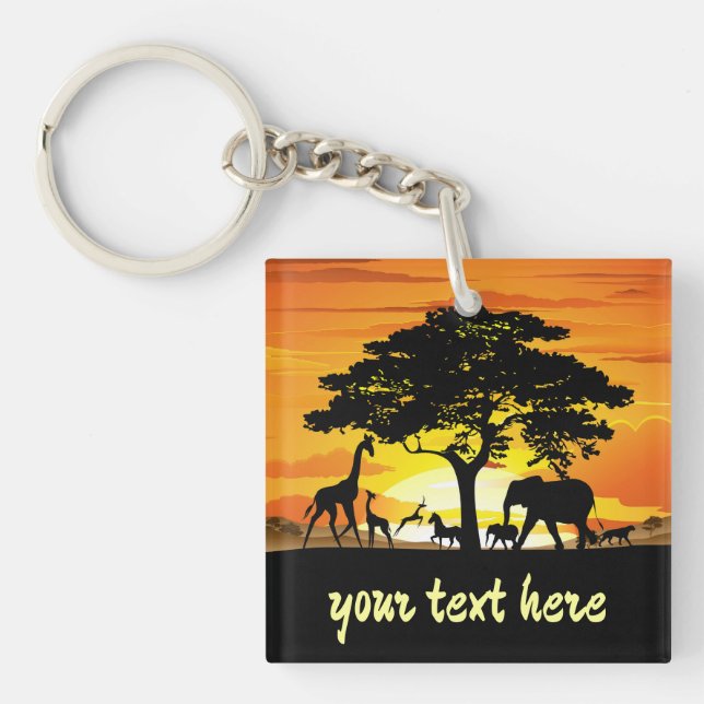 Porte-clés Animaux sauvages sur le coucher de soleil de la sa (Devant)