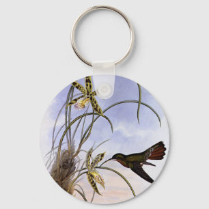 Porte-clés Animaux Vintage, Fleurs d'orchidées oiseaux colibr