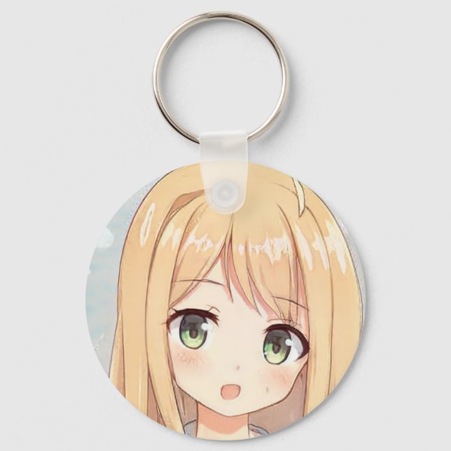 Porte-clés Anime blond cheveux fille yeux verts (Recto)