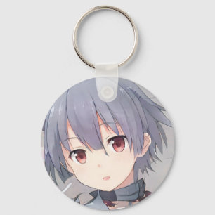 Porte-clés Anime cheveux gris court yeux brun fille manga