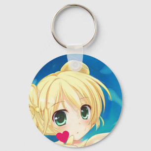 Porte-clés Anime manga blond vert yeux coeur fille