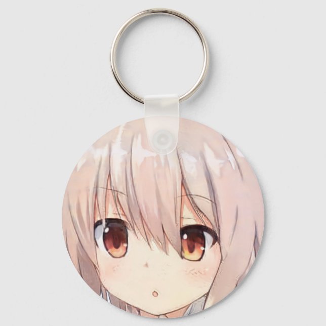 Porte-clés Anime manga fille surpris cheveux cendrés ambre ye (Recto)