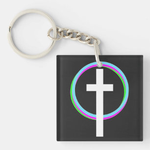 Porte-clés Anneau circulaire néon Dios Logo chrétien de foi