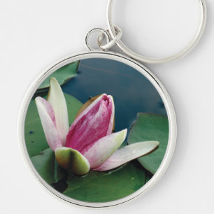 Porte-clés Anneau clé rond avec photo de fleur de lotus rose