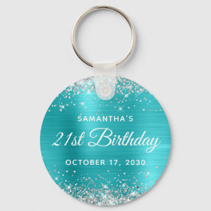 Porte-clés Anniversaire 21 ans turquoise bleu paillettes arge