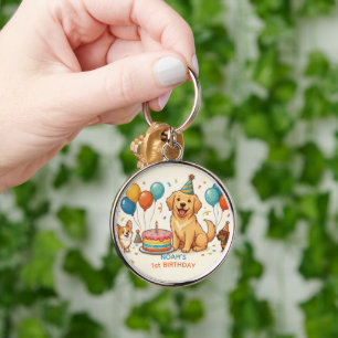 Porte-clés Anniversaire de chiot Golden Retriever joueur