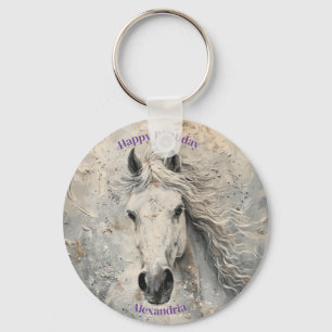 Porte-clés Anniversaire du Cheval d'Or Blanc Personnalisé