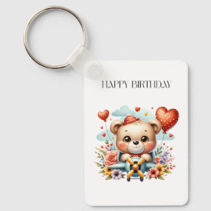 Porte-clés Anniversaire Pilote Ours en Peluche