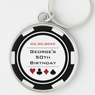 Porte-clés Anniversaire Poker Chip Casino Thème Noir Blanc