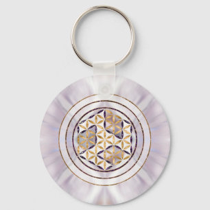 Porte-clés Antahkarana dans la fleur de vie - Pearl et Amethy