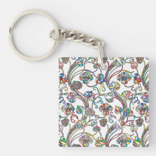 Porte-clés Antique Floral Pattern Multi Color on White
