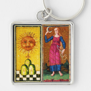 PORTE-CLÉS ANTIQUE RENAISSANCE TAROTS /THE SUN AND THE MOON