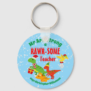 Porte-clés Appréciation de l'enseignant de Noël Enfants Dinos