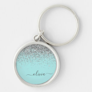 Porte-clés Aqua bleu Turquoise Parties scintillant argent Mon