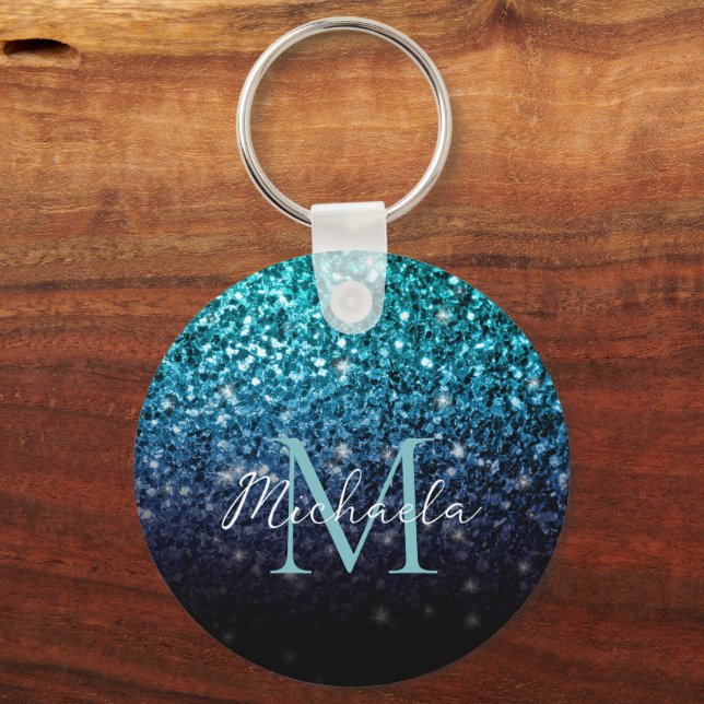 Porte-clés Aqua blue Ombre fausse parties scintillant scintil (Verso)