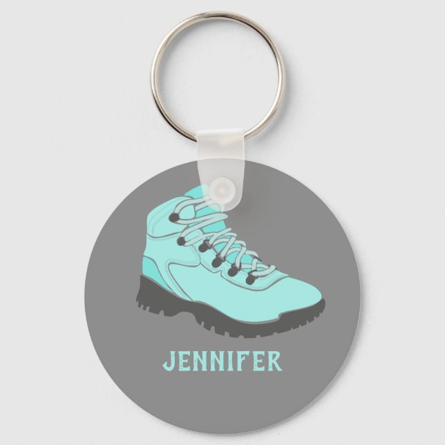 Porte-clés Aqua Blue Randonnée Boot Personnalisé Grey (Recto)